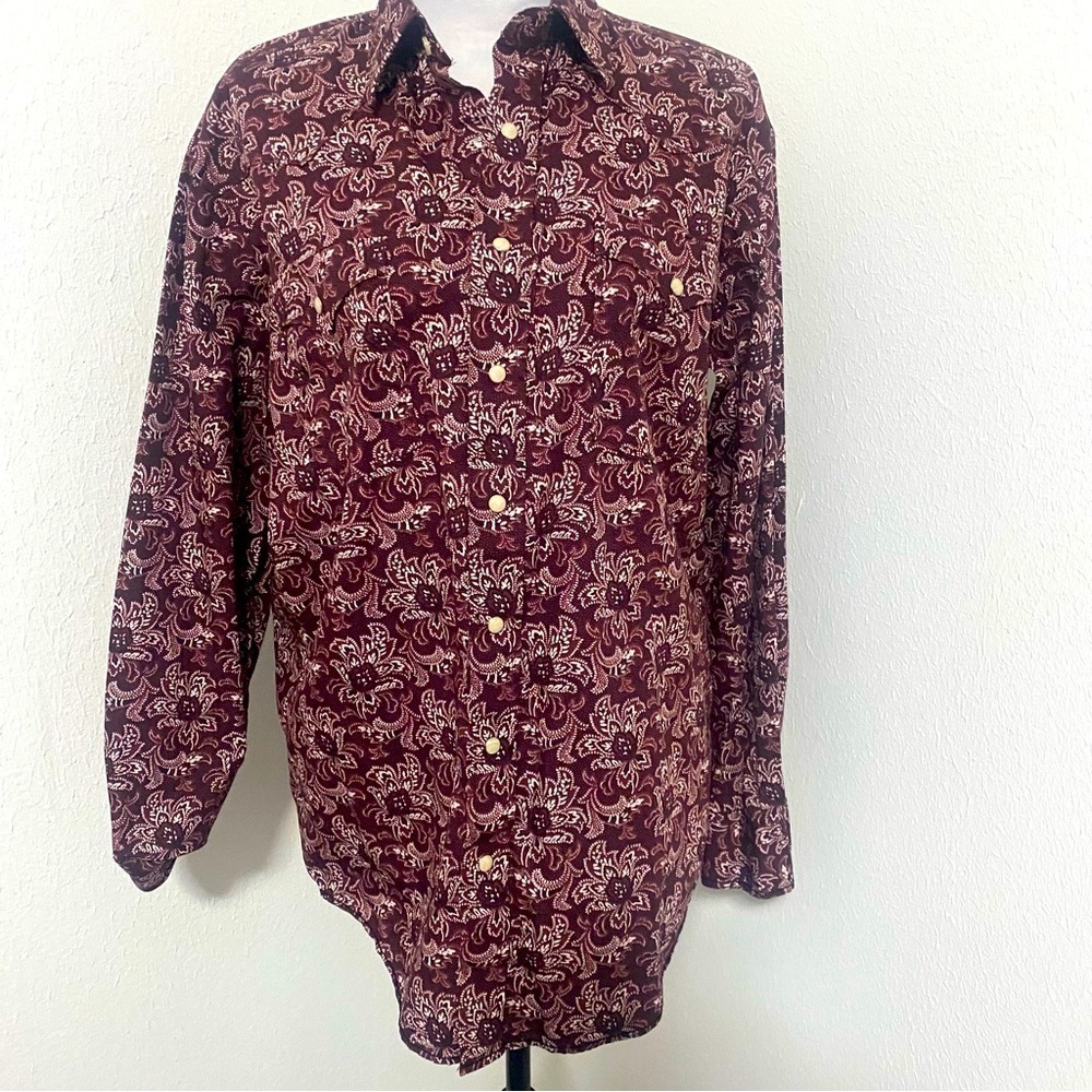Panhandle Rough Stock Men Med Floral Print Snap Button Western Long Sleeve Rodeo